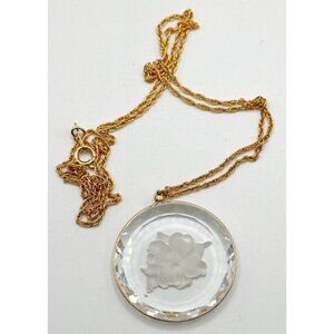 Vintage Hallmark MmEtched Crystal Flower‎ Pendant Necklace